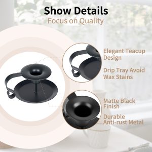 Alternative view of 2 Pcs/4 Pcs Retro Iron Simple Black Chamberstick Candlestick Holders Taper Candle Holder, Fits Standard Taper and Candlesticks, Candlelight Stand for Halloween Christmas Dining Room Decoration Display