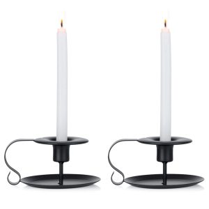 2 Pcs/4 Pcs Retro Iron Simple Black Chamberstick Candlestick Holders Taper Candle Holder, Fits Standard Taper and Candlesticks, Candlelight Stand for Halloween Christmas Dining Room Decoration Display